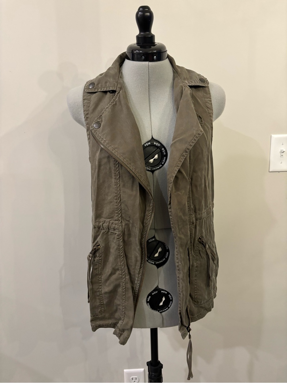 American‎ Eagle Olive Green Utility Vest Moto Cargo Military Style 0171